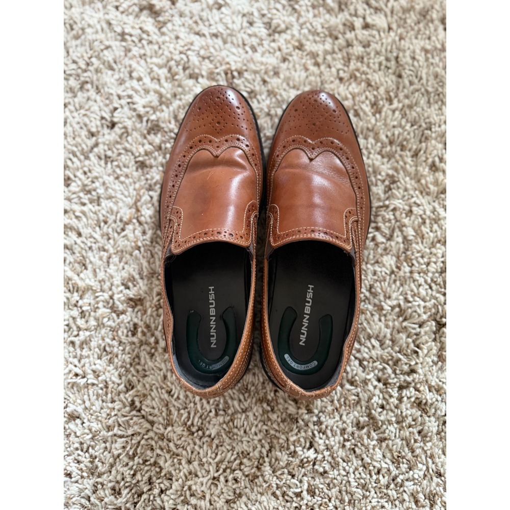 Nunn Bush Men's 9 Leather Wingtip Slip-On Loafers Cognac Brogue Dress Shoes‎ - Picture 5 of 9